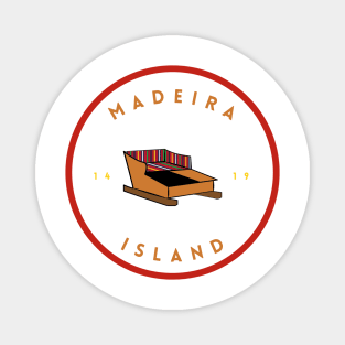 Madeira Island 1419 logo with the traditional toboggan ride/carro de cesto in colour Magnet